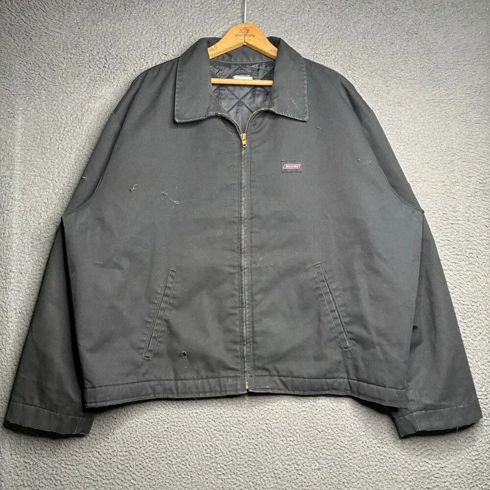 Vintage 90’s Dickies Jacket Mens XL Eisenhower Black Full Zip Lined Boxy Fit